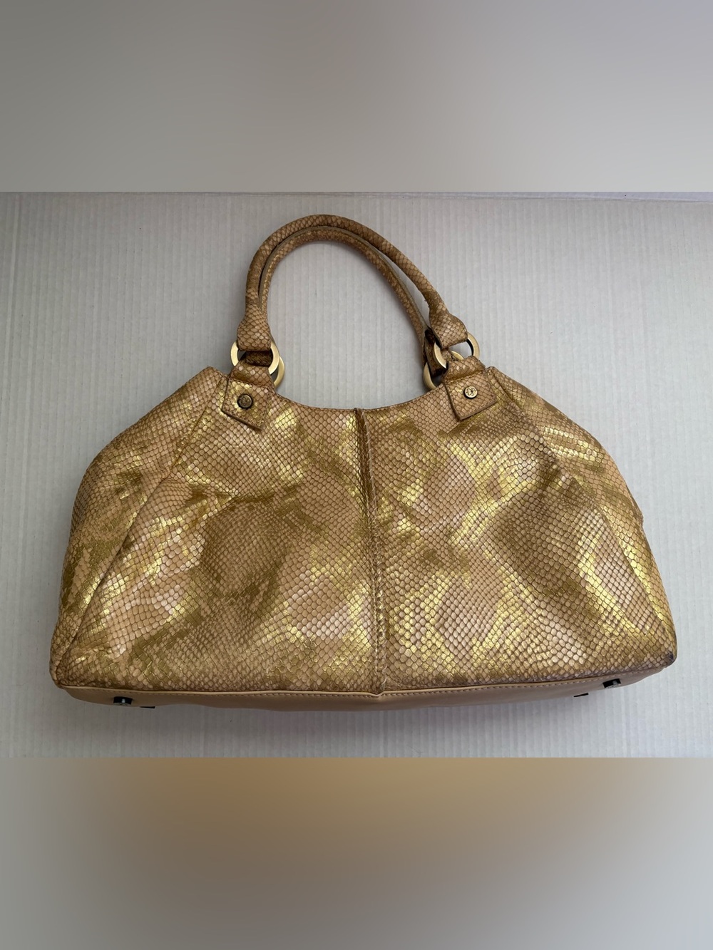 Donald J. Pliner Vintage metallic gold python-embossed leather hobo shoulder bag